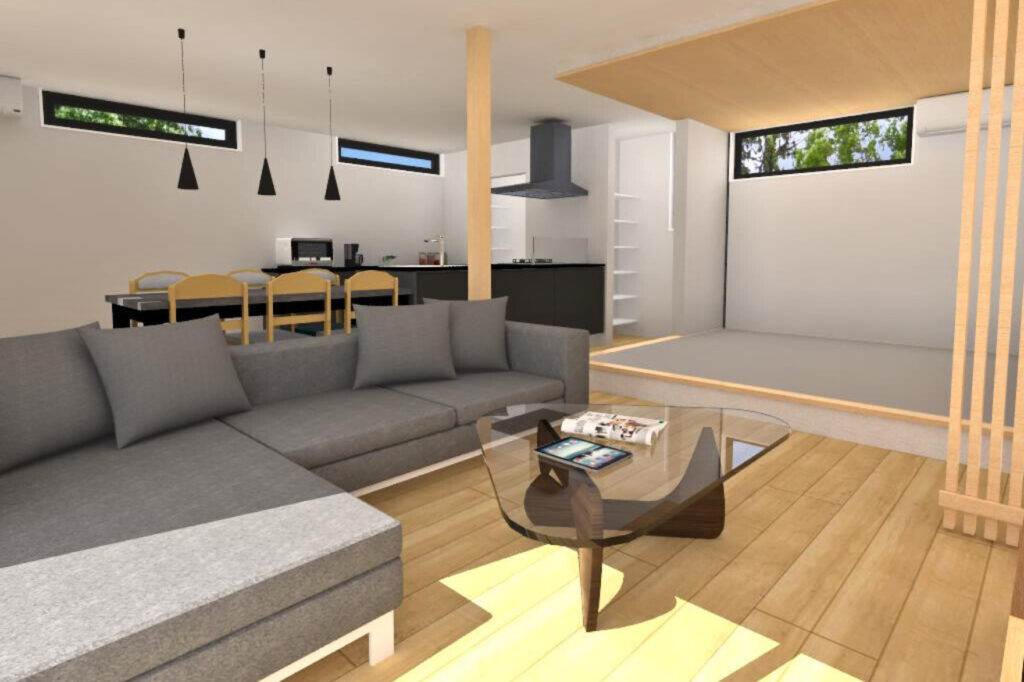 和モダンを意識した内装と小上がりの畳コーナーを中心とした間取り