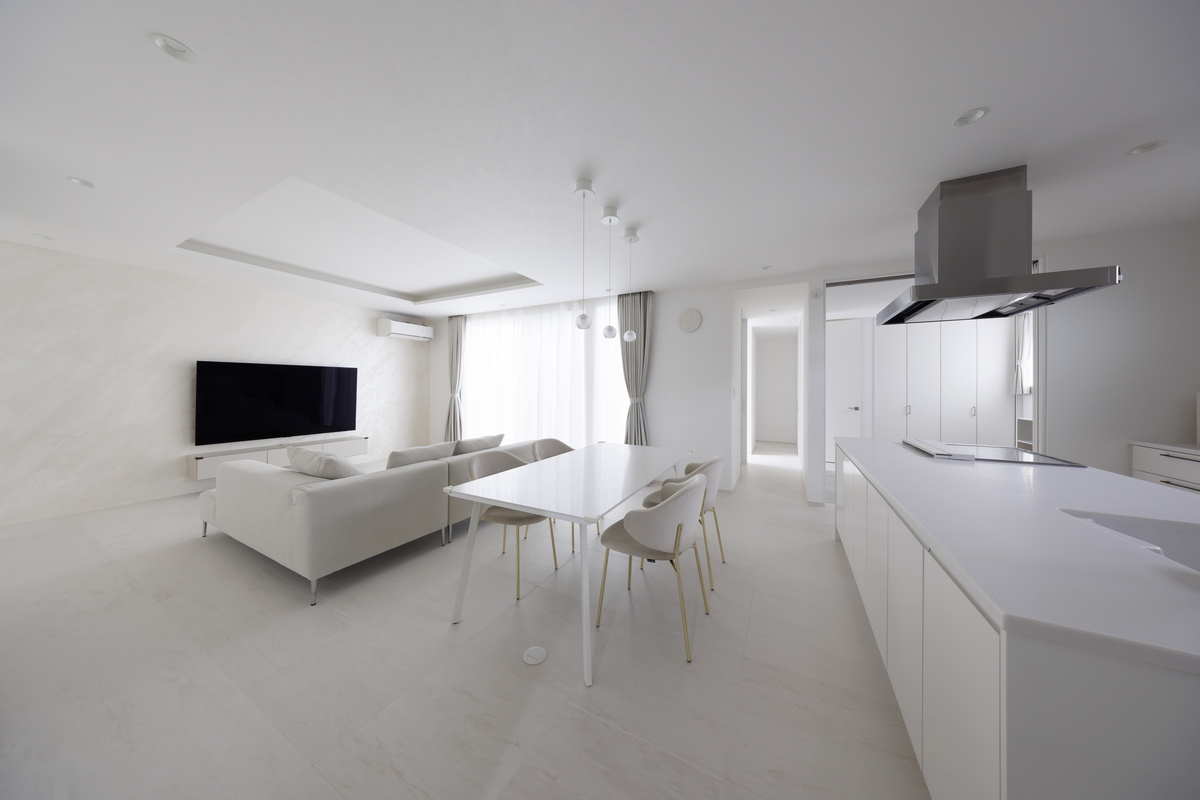 光と空間が美しく調和する、白い平屋